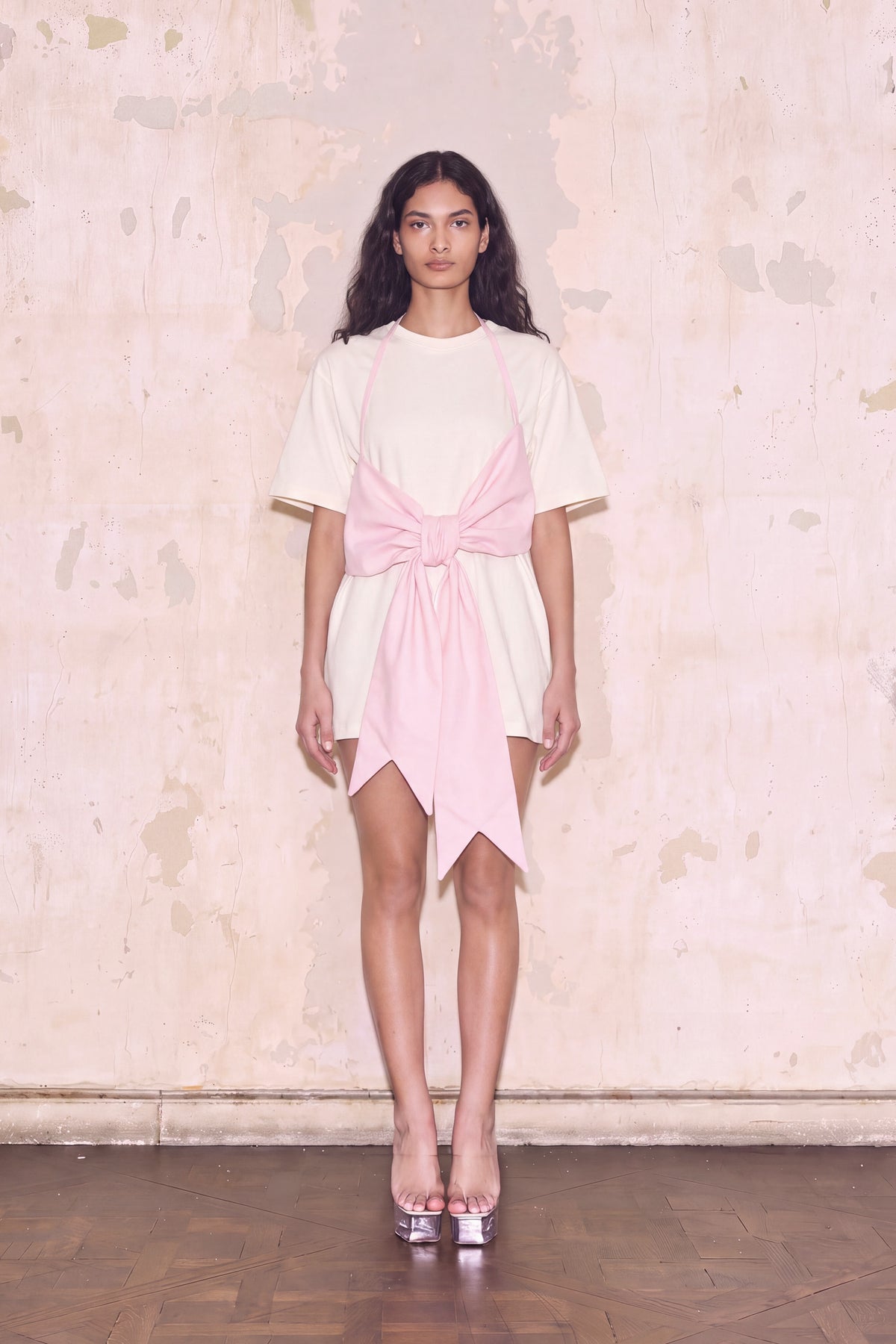 ESTERO DRESS OFF WHITE/ROSA *PRE ORDER*